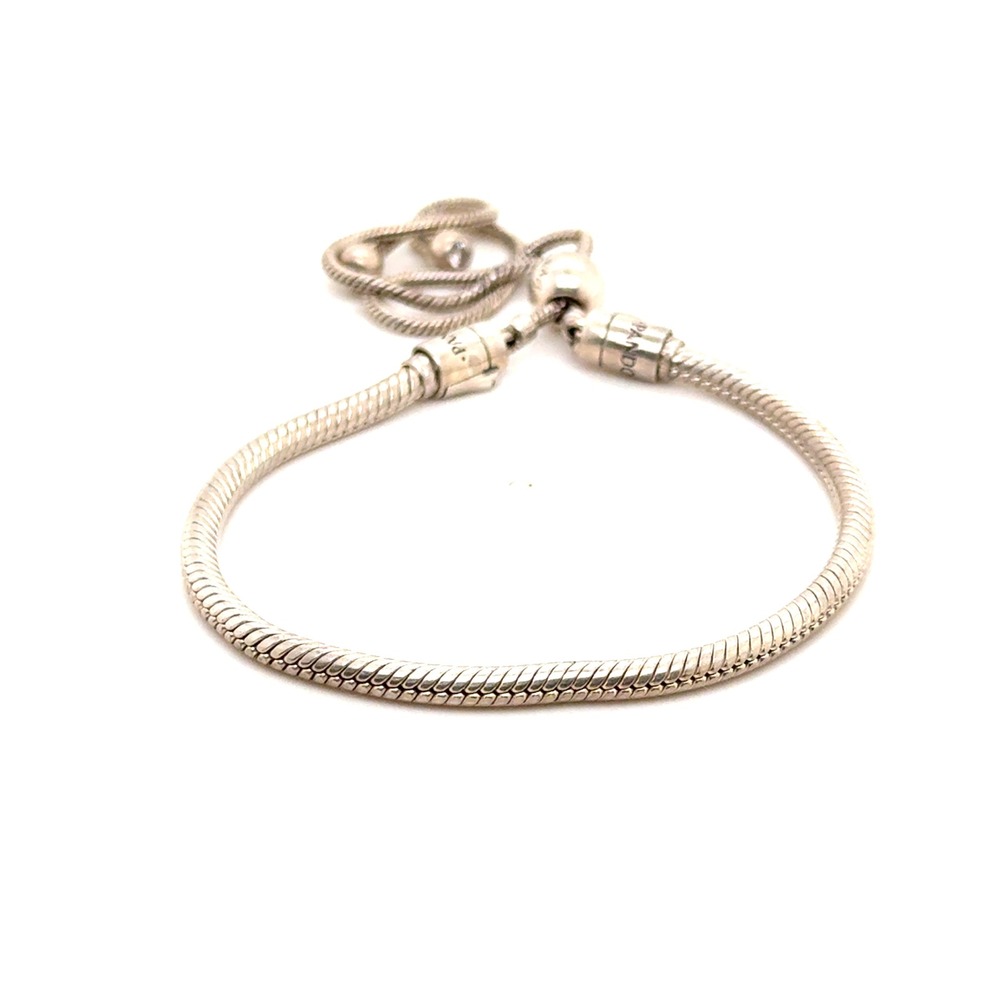 Pandora Moments Sliding Bracelet Sterling Silver Snake Chain Adjustable 597125CZ